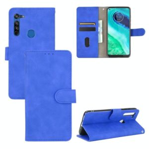 For Motorola Moto G8 Solid Color Skin Feel Magnetic Buckle Horizontal Flip Calf Texture PU Leather Case with Holder & Card Slots & Wallet(Blue) (OEM)