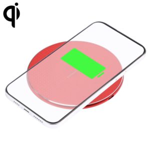 10W QI Plaid Pattern Round Metal Wireless Charger (Red) (OEM)