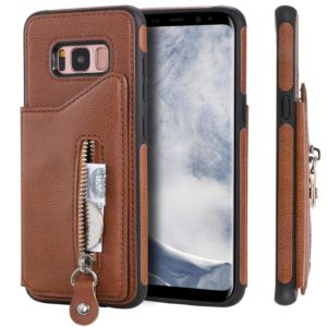 For Galaxy S8 Solid Color Double Buckle Zipper Shockproof Protective Case(Brown) (OEM)