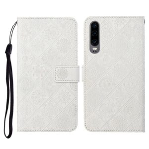 For Huawei P30 Ethnic Style Embossed Pattern Horizontal Flip Leather Case with Holder & Card Slots & Wallet & Lanyard(White) (OEM)