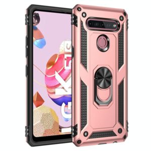 For LG K51S Shockproof TPU + PC Protective Case with 360 Degree Rotating Holder(Rose Gold) (OEM)