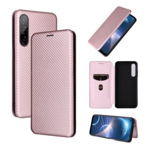 For HTC Desire 22 Pro Carbon Fiber Texture Flip Leather Phone Case(Pink) (OEM)