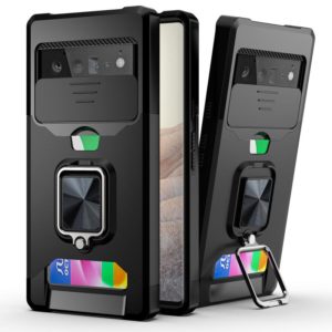 For Google Pixel 6 Pro Sliding Camera Cover Design PC + TPU Shockproof Case with Ring Holder & Card Slot(Black) (OEM)