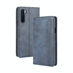 For OnePlus Nord Magnetic Buckle Retro Crazy Horse Texture Horizontal Flip Leather Case with Holder & Card Slots & Photo Frame(Blue) (OEM)