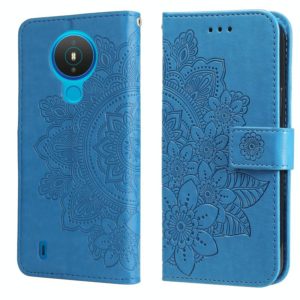 For Nokia 1.4 7-petal Flowers Embossing Pattern Horizontal Flip PU Leather Case with Holder & Card Slots & Wallet & Photo Frame(Blue) (OEM)