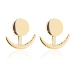 Trendy Crescent Moon Cute Ear Jackets Geometric Round Stud Earrings for Women, Metal Color:Gold (OEM)