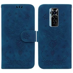 For Tecno Phantom X Butterfly Rose Embossed Leather Phone Case(Blue) (OEM)