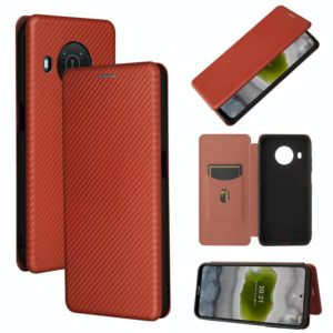 For Nokia X10 Carbon Fiber Texture Horizontal Flip TPU + PC + PU Leather Case with Card Slot(Brown) (OEM)