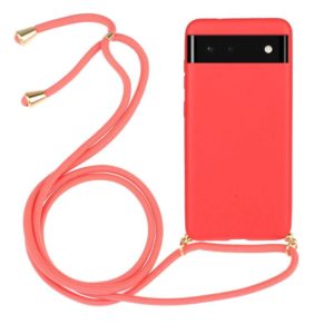 For Google Pixel 6 Pro Wheat Straw Material + TPU Protective Case with Lanyard(Red) (OEM)