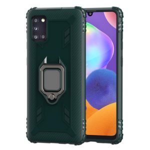 For Samsung Galaxy A31 Carbon Fiber Protective Case with 360 Degree Rotating Ring Holder(Green) (OEM)