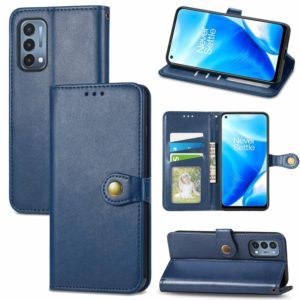 For OnePlus Nord N200 5G Solid Color Leather Buckle Phone Case with Lanyard & Photo Frame & Card Slot & Wallet & Stand Function(Blue) (OEM)