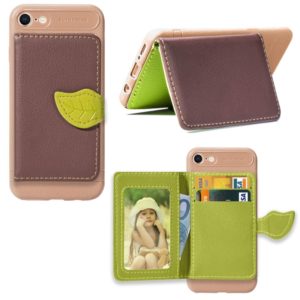 For iPhone SE 2022 / SE 2020 Leaf Buckle Litchi Texture Card Holder PU + TPU Case with Card Slot & Wallet & Holder & Photo Frame(Brown) (OEM)