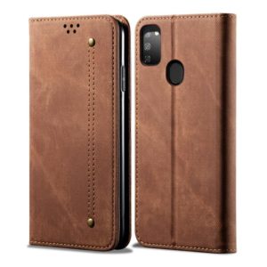 For Galaxy M30s Denim Texture Casual Style Horizontal Flip Leather Case with Holder & Card Slots & Wallet(Brown) (OEM)