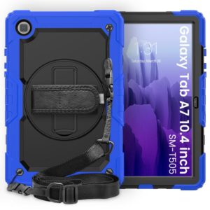 For Samsung Galaxy Tab A7 (2020) T500/T505 Shockproof Colorful Silicone + PC Protective Case with Holder & Shoulder Strap & Hand Strap & Pen Slot(Blue) (OEM)