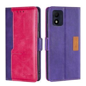 For Alcatel 1B 2022 Contrast Color Side Buckle Leather Phone Case(Purple + Rose Red) (OEM)