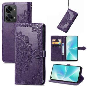 For OnePlus Nord 2T Mandala Flower Embossed Horizontal Flip Leather Phone Case(Purple) (OEM)