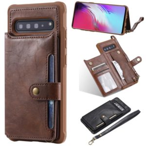 For Galaxy S10 5G Buckle Zipper Shockproof Protective Case with Holder & Card Slots & Wallet & Lanyard & Photos Frame(Coffee) (OEM)
