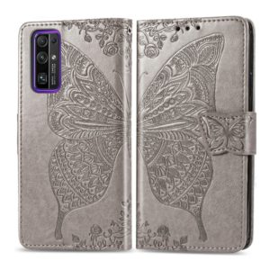 For Huawei Honor 30 Butterfly Love Flower Embossed Horizontal Flip Leather Case with Bracket / Card Slot / Wallet / Lanyard(Gray) (OEM)