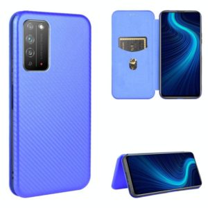 For Huawei Honor X10 5G Carbon Fiber Texture Horizontal Flip TPU + PC + PU Leather Case with Card Slot(Blue) (OEM)