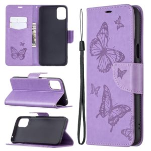 For LG K42 Two Butterflies Embossing Pattern Horizontal Flip Leather Case with Holder & Card Slot & Wallet & Lanyard(Purple) (OEM)