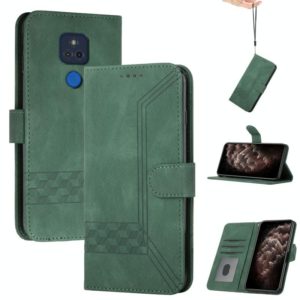 For Motorola Moto G Play 2021 Cubic Skin Feel Flip Leather Phone Case(Dark Green) (OEM)