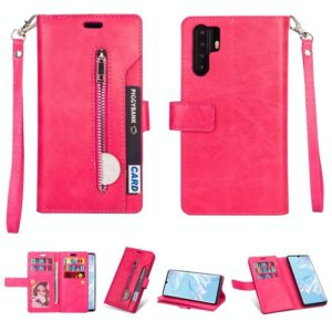 For Huawei P30 Pro Multifunctional Zipper Horizontal Flip Leather Case with Holder & Wallet & 9 Card Slots & Lanyard(Rose Red) (OEM)