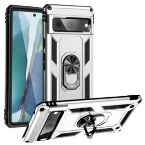 For Google Pixel 7 Shockproof TPU + PC Phone Case with Holder(Silver) (OEM)