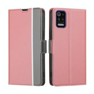 For LG K52 Twill Texture Side Button Leather Phone Case(Pink) (OEM)