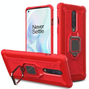 For OnePlus 8 Carbon Fiber Protective Case with 360 Degree Rotating Ring Holder(Red) (OEM)