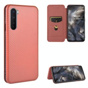For OnePlus Nord Carbon Fiber Texture Horizontal Flip TPU + PC + PU Leather Case with Card Slot(Brown) (OEM)