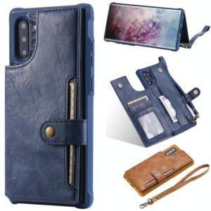 For Galaxy Note 10 Plus Buckle Zipper Shockproof Protective Case with Holder & Card Slots & Wallet & Lanyard & Photos Frame(Blue) (OEM)