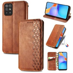 For Honor Play 5T Youth Cubic Grid Pressed Horizontal Flip Magnetic Leather Case with Holder & Card Slots & Wallet(Brown) (OEM)