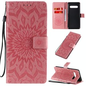 For LG V60 ThinQ 5G Embossed Sunflower Pattern Horizontal Flip PU Leather Case with Holder & Card Slots & Wallet & Lanyard(Pink) (OEM)