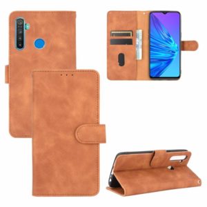 For OPPO Realme 5 / Realme 5s Solid Color Skin Feel Magnetic Buckle Horizontal Flip Calf Texture PU Leather Case with Holder & Card Slots & Wallet(Brown) (OEM)