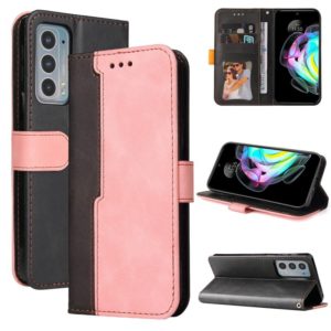 For Motorola Edge 20 Stitching-Color Horizontal Flip Leather Phone Case with Holder & Card Slots & Photo Frame(Pink) (OEM)