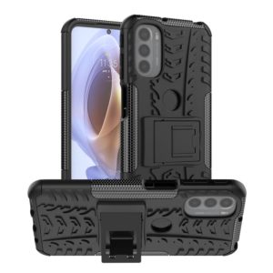 For Motorola Moto G31 / G41 Tire Texture TPU + PC Phone Case with Holder(Black) (OEM)