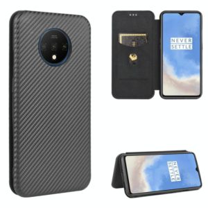 For OnePlus 7T Carbon Fiber Texture Horizontal Flip TPU + PC + PU Leather Case with Card Slot(Black) (OEM)