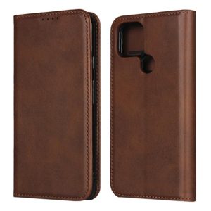 For Google Pixel 4a 5G Calf Texture Magnetic Horizontal Flip Leather Case with Holder & Card Slots & Wallet(Brown) (OEM)