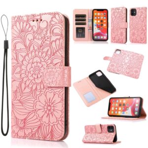 For iPhone 11 Skin Feel Embossed Sunflower Horizontal Flip Leather Case with Holder & Card Slots & Wallet & Lanyard (Rose gold) (OEM)