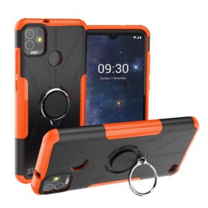 For Tecno Pop 5P Armor Bear Shockproof PC + TPU Phone Case with Ring Holder(Orange) (OEM)