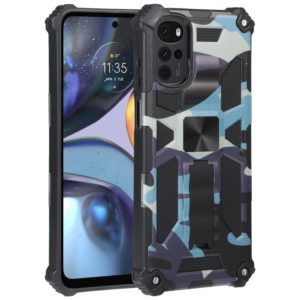 For Motorola Moto G22 Camouflage Armor Kickstand Magnetic Phone Case(Light Blue) (OEM)