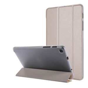 Silk Texture Three-fold Horizontal Flip Leather Case with Holder For Samsung Galaxy Tab A7 Lite 8.7 T220 / T225(Gold) (OEM)