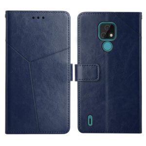 For Motorola Moto E7 Y Stitching Horizontal Flip Leather Phone Case with Holder & Card Slots & Wallet & Photo Frame(Blue) (OEM)