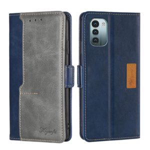 For Nokia G21/G11 Contrast Color Side Buckle Leather Phone Case(Blue + Grey) (OEM)