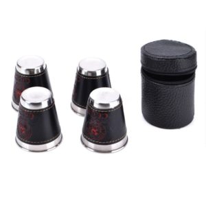 4 in 1 70ml Outdoor Camping Tableware Travel Cups Set Picnic Supplies Stainless Steel Wine Beer Cup Whiskey Mugs PU Leather (OEM)