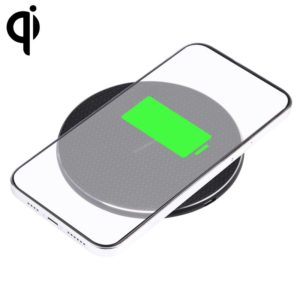 Q25 15W Plaid Pattern Desktop Metal Round Wireless Charger(Black) (OEM)