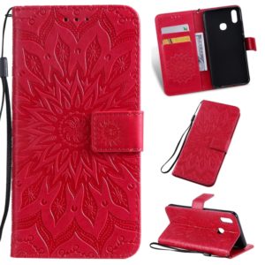 Pressed Printing Sunflower Pattern Horizontal Flip PU Leather Case for Vivo Y93 / Y91 / Y95, with Holder & Card Slots & Wallet & Lanyard (Red) (OEM)