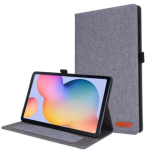 For Samsung Galaxy Tab S6 Lite Horizontal Flip TPU + Fabric PU Leather Protective Case with Name Card Clip(Grey) (OEM)