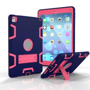 For iPad 9.7(2017) Shockproof PC + Silicone Protective Case，with Holder(Navy Blue Rose) (OEM)