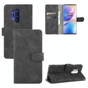 For OnePlus 8 Pro Solid Color Skin Feel Magnetic Buckle Horizontal Flip Calf Texture PU Leather Case with Holder & Card Slots & Wallet(Black) (OEM)